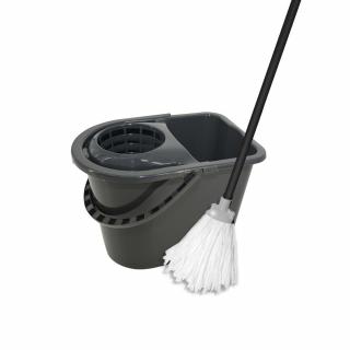 York Mop szett Felmosó Vödör csavarókosárral 14L + Mop felmosó 36x28+115cm Mix GREY