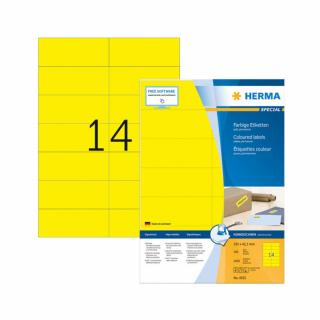 105*42,3 mm-es Herma A4 íves etikett címke, sárga színű (100 ív/doboz)