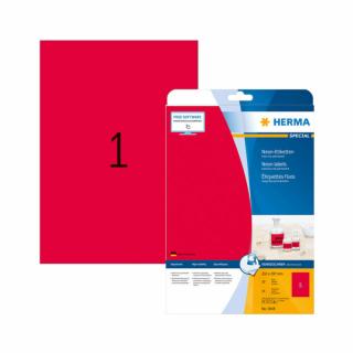 210*297 mm-es Herma A4 íves etikett címke, neon piros színű (20 ív/doboz)
