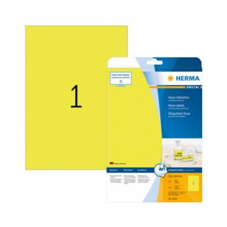 210*297 mm-es Herma A4 íves etikett címke, neon sárga színű (20 ív/doboz)