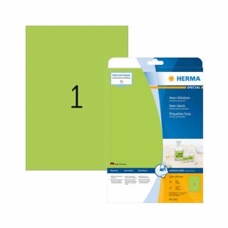 210*297 mm-es Herma A4 íves etikett címke, neon zöld színű (20 ív/doboz)