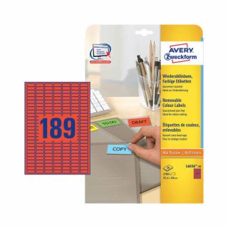 25,4*10 mm-es Avery Zweckform A4 íves etikett címke, piros színű (20 ív/doboz)