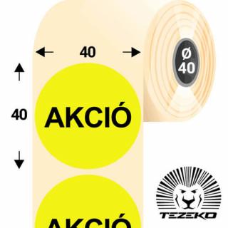 40 mm-es kör, papír címke, fluo sárga színű, Akció felirattal (1000 címke/tekercs)