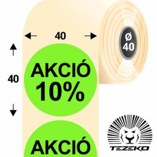 40 mm-es kör, papír címke, fluo zöld színű, Akció 10% felirattal (1000 címke/tekercs)