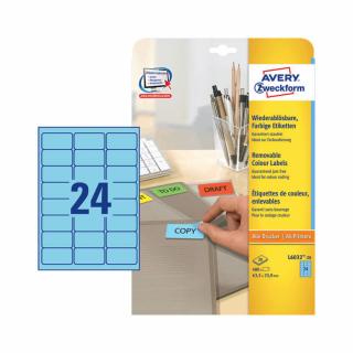 63,5*33,9 mm-es Avery Zweckform A4 íves etikett címke, kék színű (20 ív/doboz)