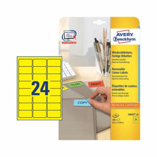 63,5*33,9 mm-es Avery Zweckform A4 íves etikett címke, sárga színű (20 ív/doboz)
