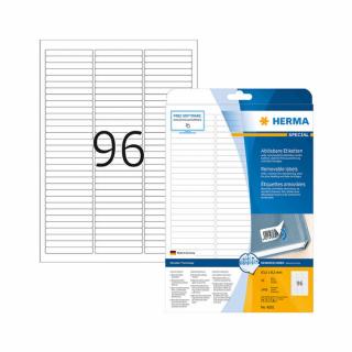 63,5*8,5 mm-es Herma A4 íves etikett címke, fehér színű (25 ív/doboz)