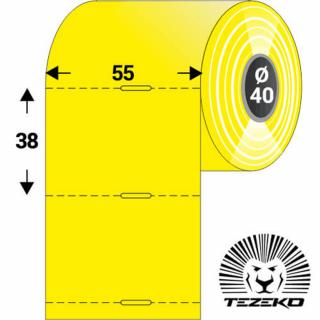 Polccímke 55 * 38 mm-es, perforált, termál, vezérlőlyukkal, sárga színű (1000 db/tekercs)