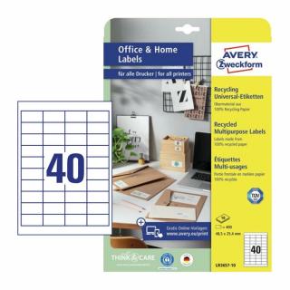 Újrahasznosított etikett címke 48x25,4 mm, Avery Zweckform, Fehér színű, (10 ív/doboz)