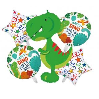 Fólia lufi készlet - Happy DINO Birthday - T-Rex (5 db)