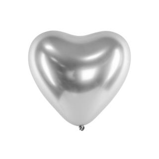 Króm lufi - Glossy Hearts 30cm, 10db ezüst: ezüst