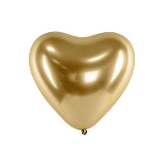 Króm lufi - Glossy Hearts 30cm, 10db türkiz: arany
