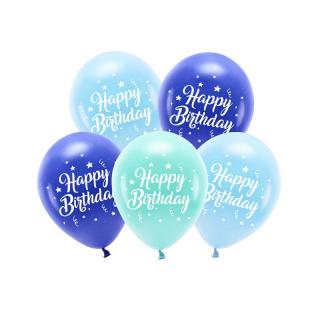 Latex lufi - Happy Birthday - 5 db Kék: kek