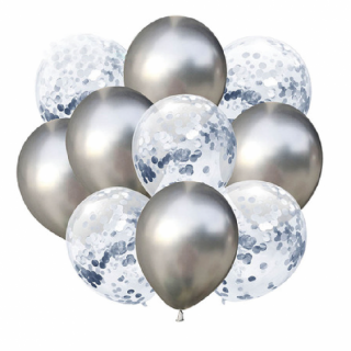 Latex lufi keverék konfettivel - PartyPal 10 db ezüst: ezüst