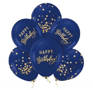 Lufi készlet Happy birthday - Dark Blue with Gold, 30cm 6db