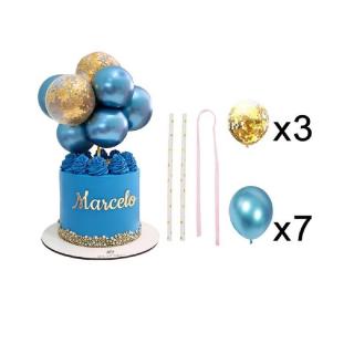 Mini lufi készlet a tortához - Birthday Balloons (10 db) Kék: kek