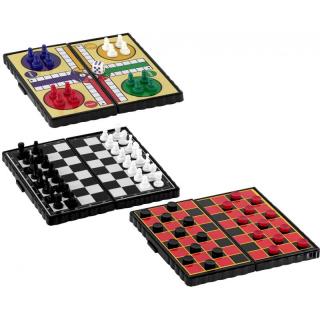 Mini mágneses társasjáték készlet 3 az 1-ben - sakk / dáma / ember ne haragudj