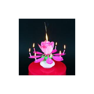Torta - gyertya -Születésnapi -zenélő - lótuszvirág Rózsaszín: Rózsaszín