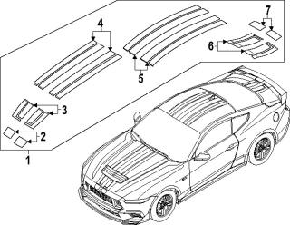 Ford Mustang 7.gen Závodní pruhy černá/červená OVER-THE-TOP grafika pro GT bez spoileru