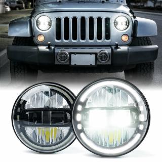Jeep Wrangler JK, TJ Xprite 7 Black 60W LED Headlights w/ Halo DRL