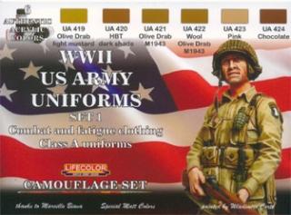 Álcázási színkészlet LifeColor CS17 WWII US ARMY UNIFORMS SET1 Combat and fatigue clothing Class A uniforms