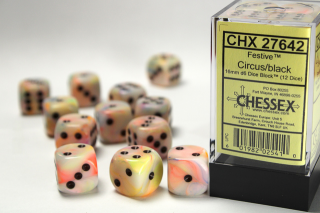 Chessex - Kocka - Ünnepi cirkusz/fekete (12 db)