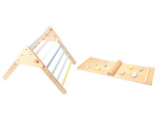 Fa Pikler-féle háromszög 59 cm készlet Montessori rámpával - pasztell színekben