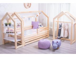 Házikó ágy prémium fiókkal ágy méret: 100 x 190 cm, fiók, lábak: lábakkal és fiókkal, Leesésgátlók: hátsó