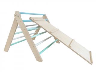 Montessori Pikler háromszög 60 cm light + rámpa 2 az 1-ben szín: Natúr szélek, kék lecek