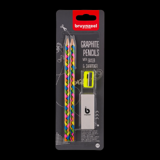 Bruynzeel grafit neon ceruza készlet - 2db HB ceruza + hegyező és radír ()