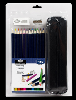 Színes rajzceruza készlet tolltartóval – készlet 15 db