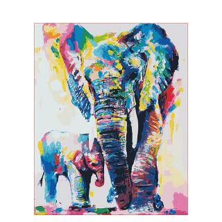 Festés számok szerint kép kerettel  Színes elefántok  40x50 cm