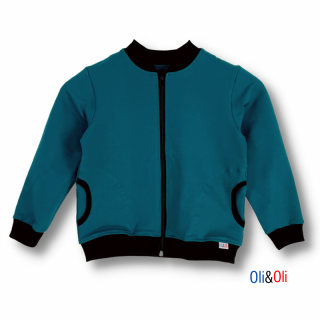 Gyermek cipzáras kapucnis pulcsi - Kék-zöld színű 110