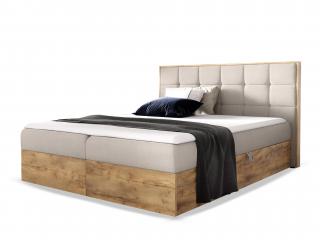 Bézs WOOD 1 boxspring ágy ágyneműtartóval és matraccal Méret: 140x200