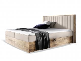 Bézs WOOD 4 ágyneműtartós boxspring ágy matraccal Méret: 140x200