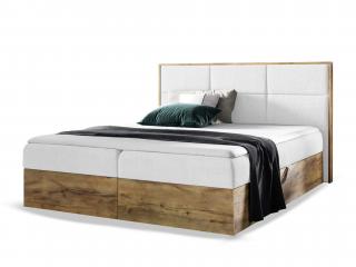 Fehér-tölgy WOOD 2 boxspring ágy ágyneműtartóval és matraccal Méret: 140x200