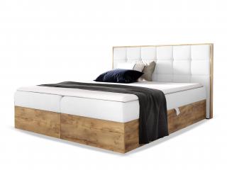 Fehér WOOD 1 boxspring ágy ágyneműtartóval és matraccal Méret: 160x200