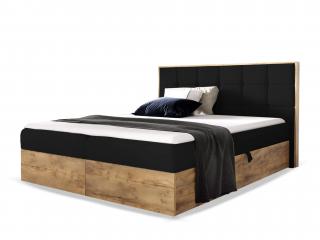 Fekete WOOD 1 boxspring ágy ágyneműtartóval és matraccal Méret: 140x200