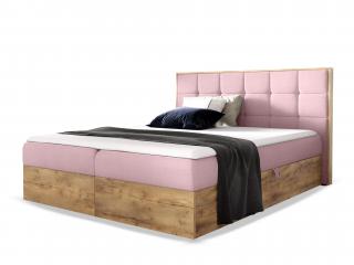 Rózsaszín WOOD 1 boxspring ágy ágyneműtartóval és matraccal Méret: 140x200
