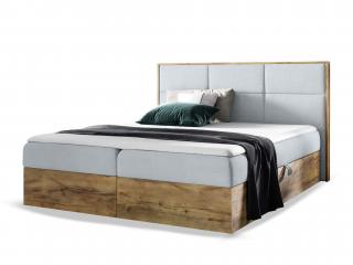 Szürke-tölgy WOOD 2 boxspring ágy ágyneműtartóval és matraccal Méret: 140x200