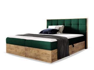 Zöld WOOD 1 boxspring ágy ágyneműtartóval és matraccal Méret: 140x200