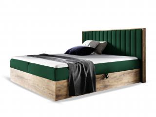 Zöld WOOD 4 ágyneműtartós boxspring ágy matraccal Méret: 160x200