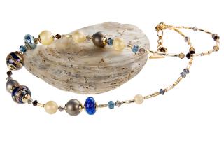 Egyptian Romance női nyaklánc 24 karátos arany és ezüst díszítésű Lampglas gyöngyökből