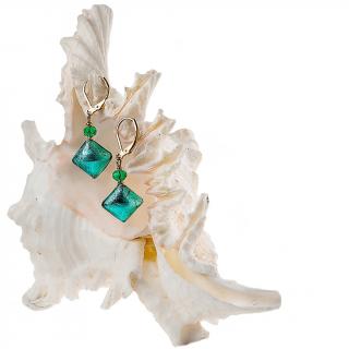 Emerald Princess fülbevaló színezüst díszítésű Lampglas gyöngyökkel