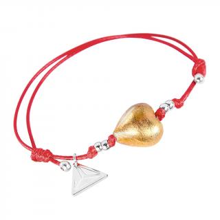 Golden Heart-Red  karkötő  24 karátos arannyal a Lampglas gyöngyben Fém alkatrészek speciális kezelése: ródium bevonatú