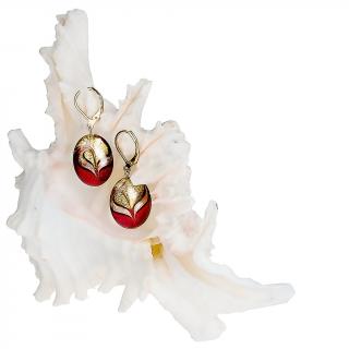 Kiváló női Red Sea fülbevalók 24 karátos arany díszítésű Lampglas gyöngyökből