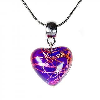 Lila Violet Heart nyaklánc színezüst díszítésű Lampglas gyönggyel