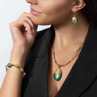 Női Green Sea World nyaklánc 24 karátos arany díszítésű Lampglas gyöngyszemmel apró aventurin darabokkal