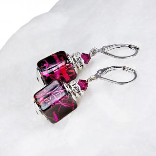 Ródiummal bevont Royal Passion fülbevalók színezüst díszítésű Lampglas gyöngyökkel