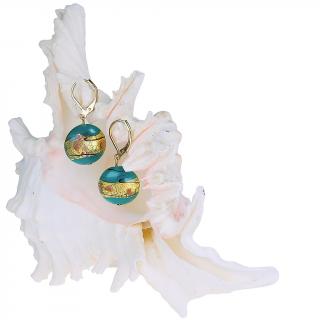 Turquoise Gold fülbevaló  24 karátos arannyal a Lampglas gyöngyökben